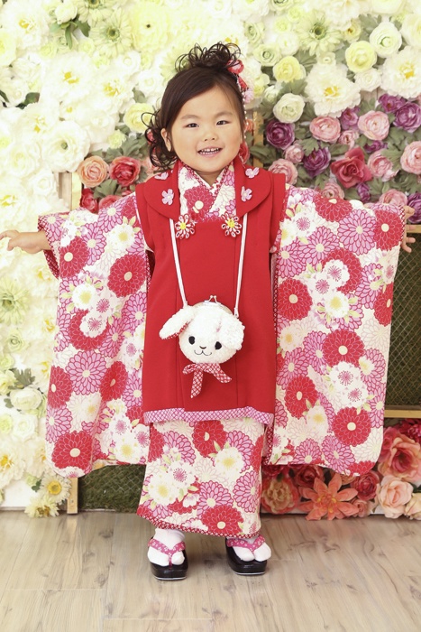 Japan Style　赤被布　花柄　うさぎバッグ